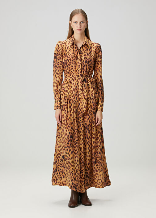 Kamala Leopard Printed Maxi Shirt Dress