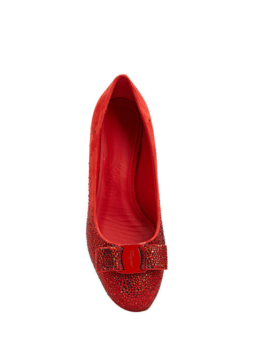 Kırmızı Mikro Taşlı Kadın Süet Babet - Görsel 5