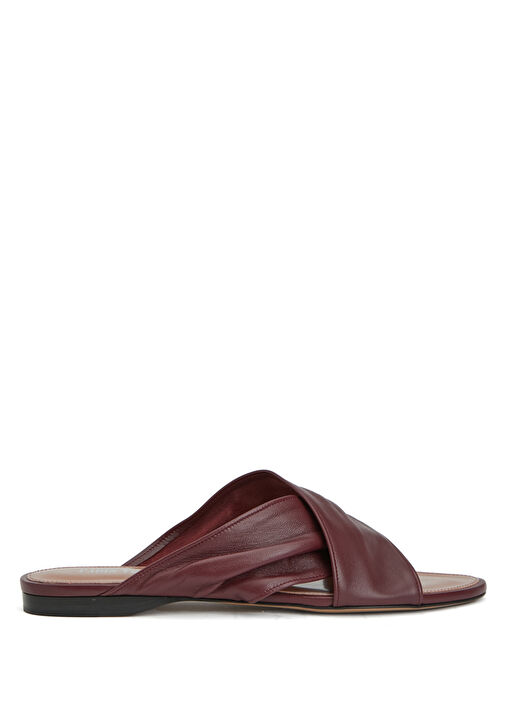 Bordo Kadın Deri Terlik - Görsel 2