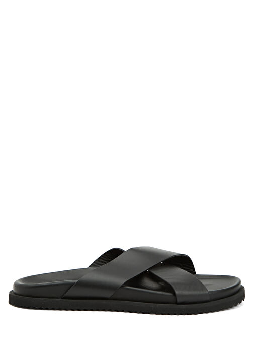 Siyah Çapraz Bantlı Erkek Deri Terlik - Görsel 2