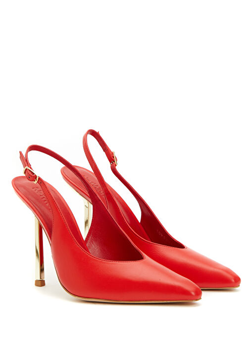 Kırmızı Deri Topuklu Ayakkabı - Görsel 3