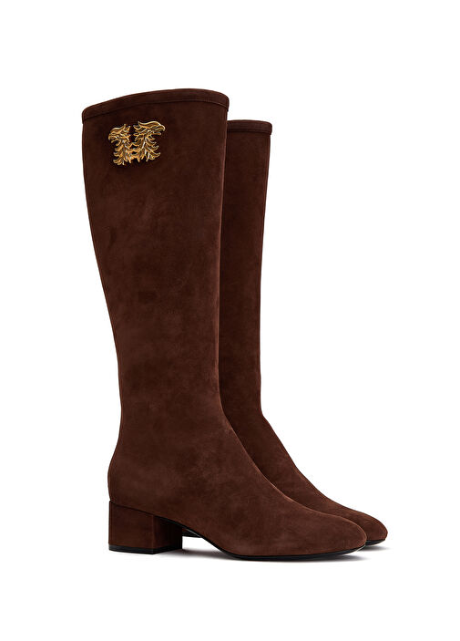 Bordo Taşlı Kadın Süet Çizme - Görsel 3