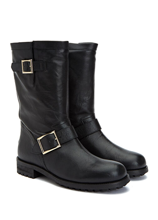 Biker Siyah Kadın Deri Bot - Görsel 3