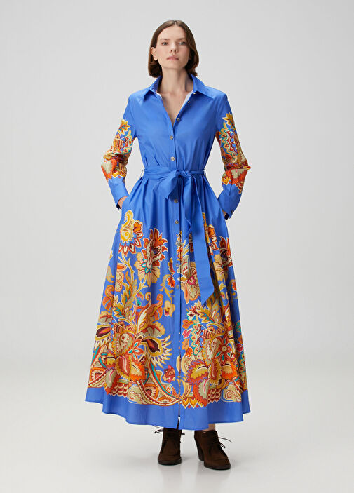 Etro - Blue Paisley Patterned Maxi Shirt Dress
