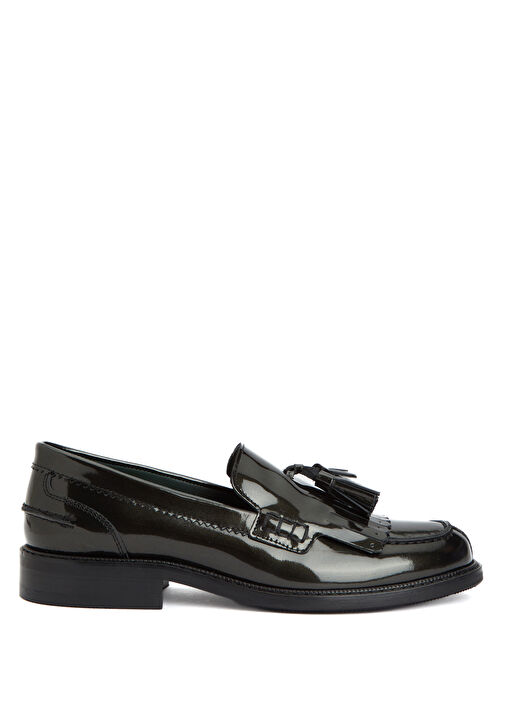 Haki Püskül Detaylı Kadın Deri Loafer - Görsel 2