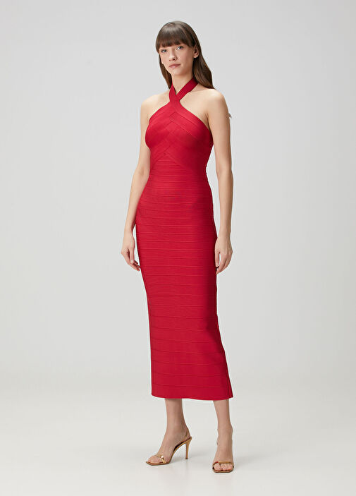 open lace back dress Herve Leger Sara Gown Red main image 1