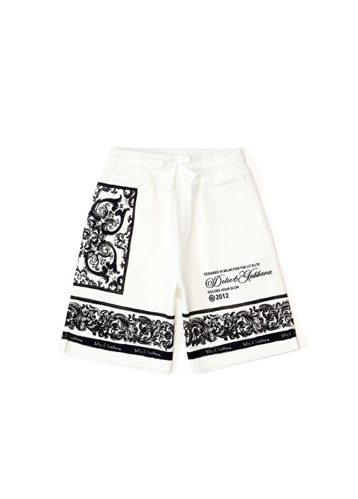 Dolce & Gabbana キッズパンツ 18-24M 86-92cm Dolce&Gabbana - Siyah Beyaz Majolica Desenli Erkek Çocuk Bermuda