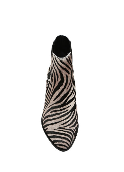 Siyah Beyaz Zebra Desenli Kadın Deri Bot - Görsel 6