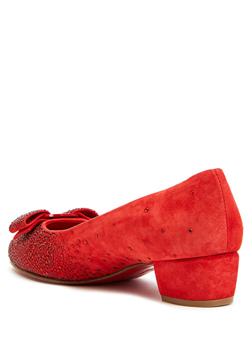 Kırmızı Mikro Taşlı Kadın Süet Babet - Görsel 4