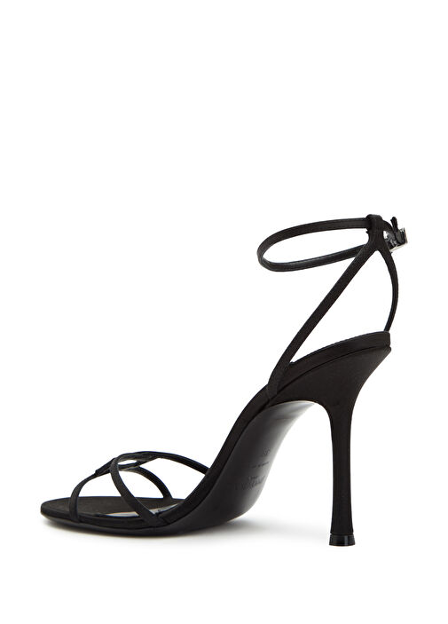 1998 Leo Siyah Saten Topuklu Sandalet - Görsel 4