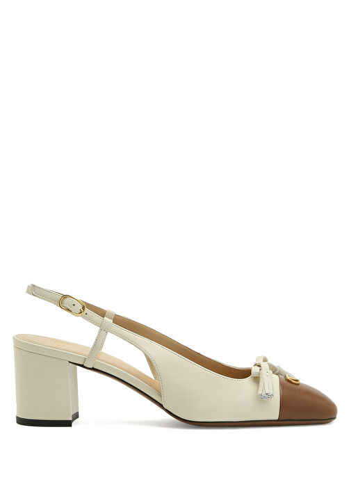 Krem Kahverengi Deri Topuklu Ayakkabı - Görsel 2