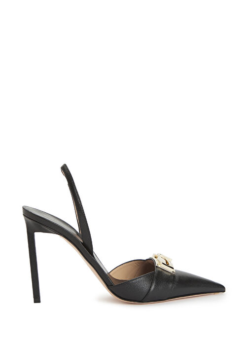 Siyah Deri Topuklu Ayakkabı - Görsel 2