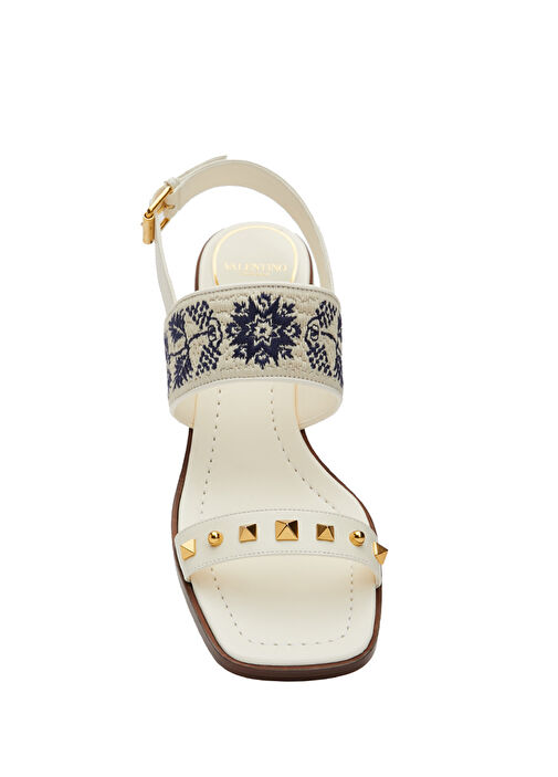 Rockstud Ekru Mavi Kadın Deri Sandalet - Görsel 5