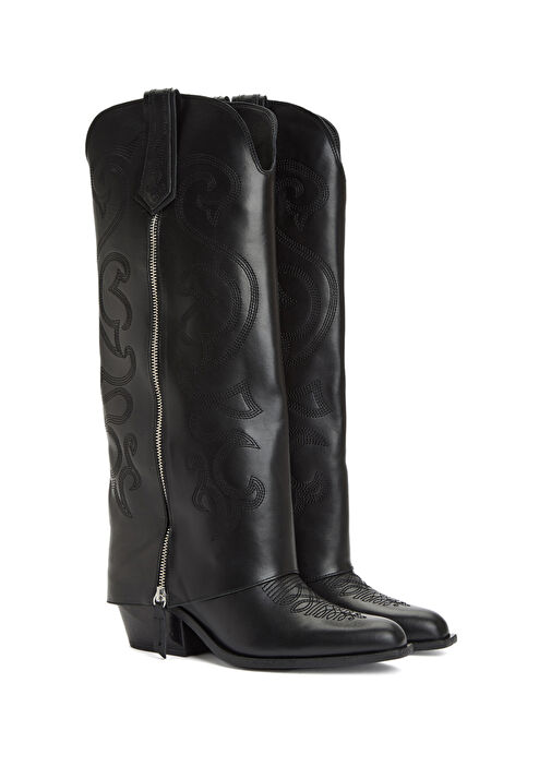 Siyah Desenli Kadın Deri Çizme - Görsel 3