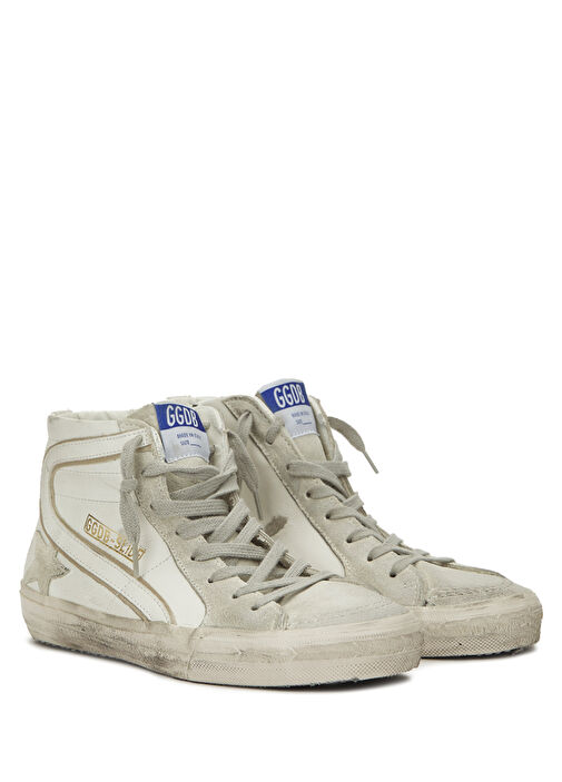 Beyaz Logolu Eskitme Dokulu Kadın Sneaker - Görsel 3