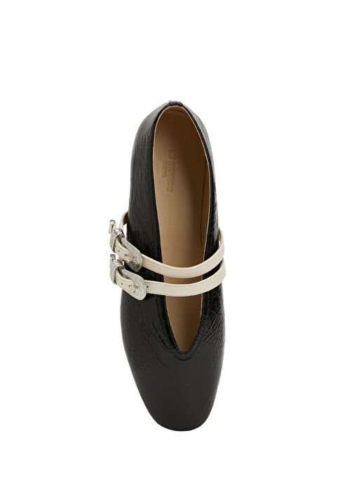 Claudia Ekru Siyah Deri Babet - Görsel 5