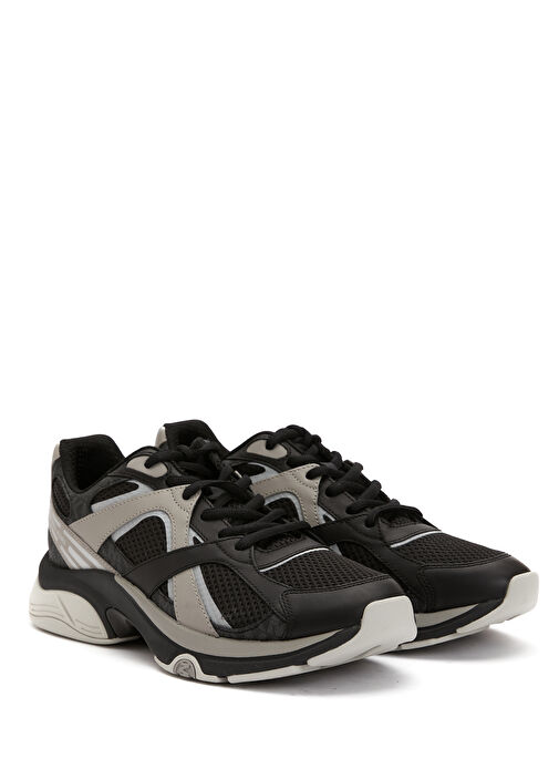Siyah Gri Erkek Deri Sneaker - Görsel 3