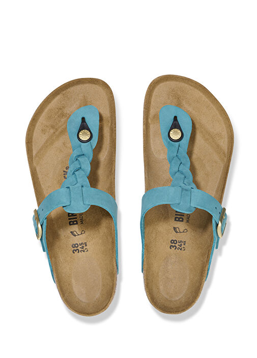 Gizeh Leoi Braided Turkuaz Kadın Terlik - Görsel 5