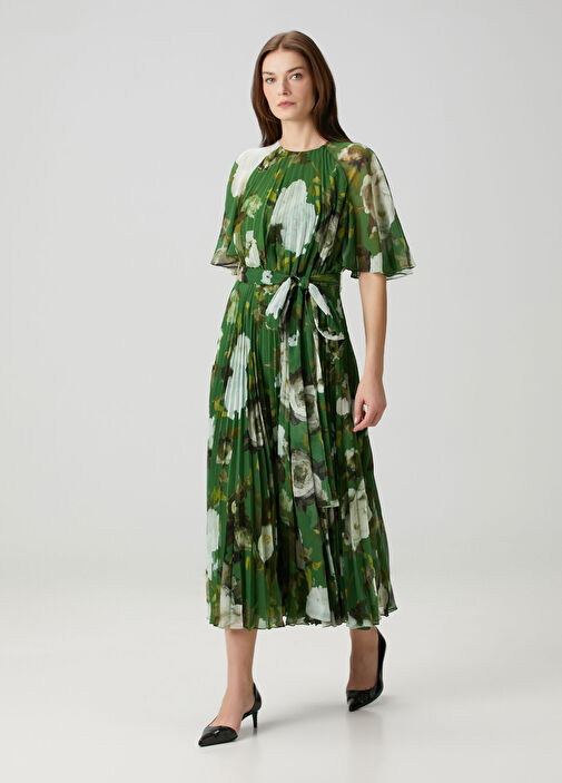 Erdem - Green Floral Pleated Midi Dress