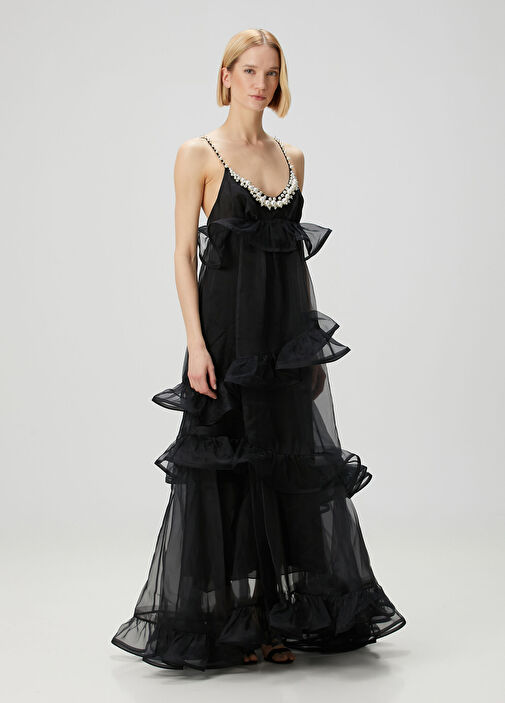 Zimmermann - Black Embroidered Maxi Silk Evening Dress