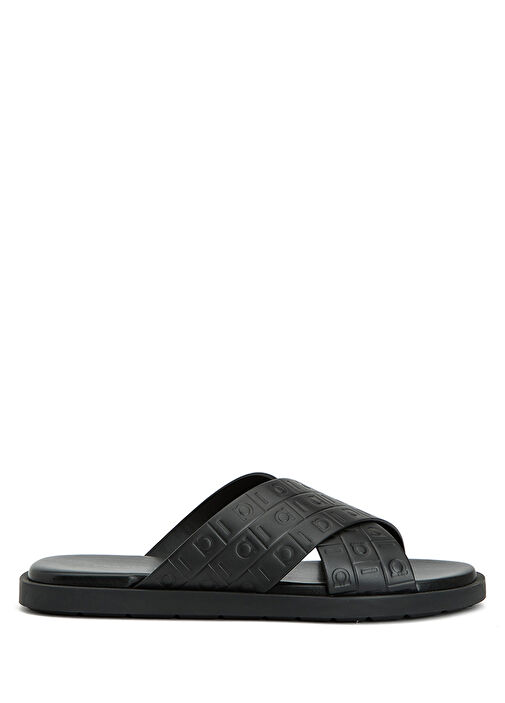 Siyah Logo Motifli Erkek Deri Terlik - Görsel 2