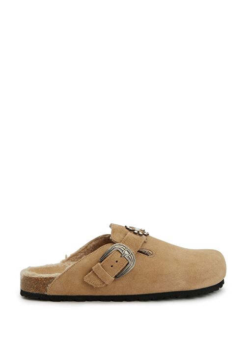 Koyu Bej Kadın Süet Terlik - Görsel 2