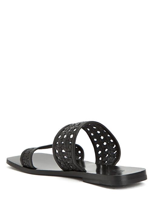 Siyah Örgü Bantlı Kadın Deri Terlik - Görsel 4