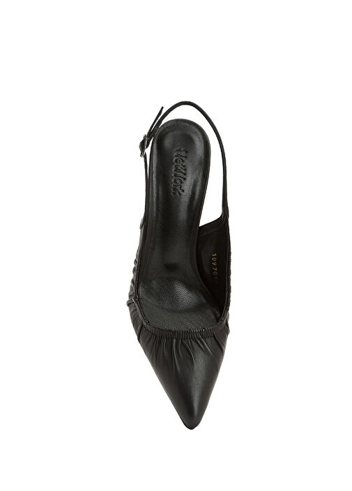 Siyah Deri Topuklu Ayakkabı - Görsel 5