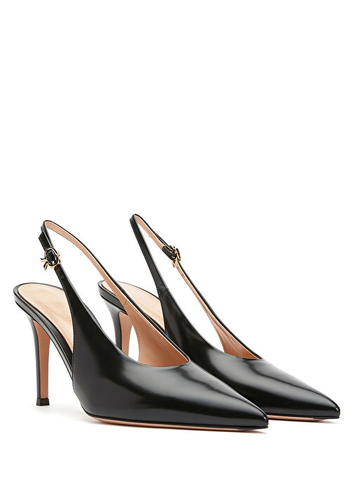 Siyah Deri Topuklu Ayakkabı - Görsel 3