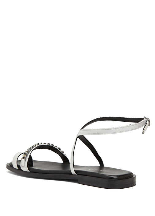 Taş Zincir Detaylı Kadın Deri Sandalet - Görsel 4