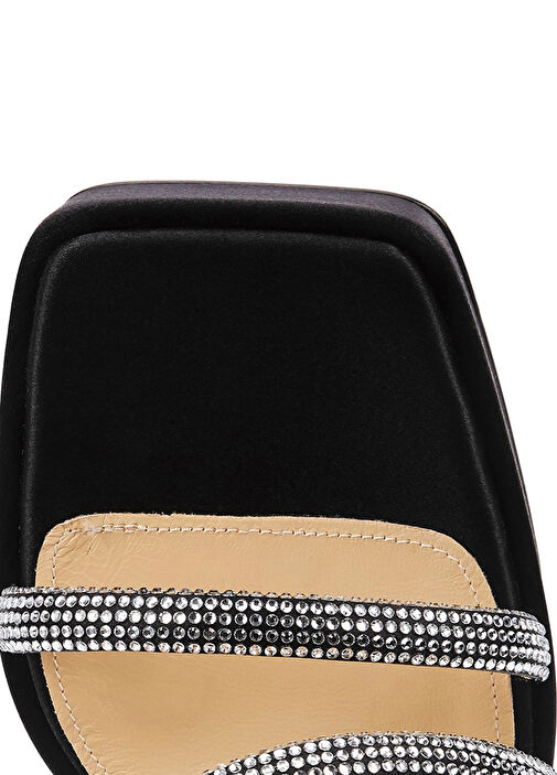 Siyah Taş Bantlı Kadın Deri Sandalet - Görsel 5