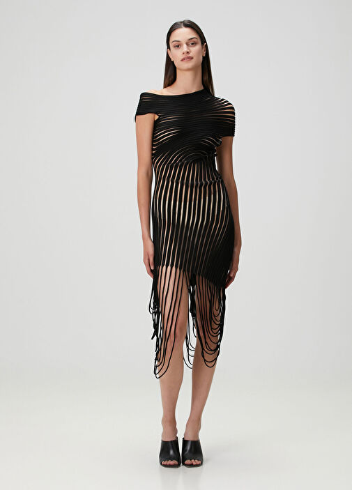 Ferragamo - Black Transparent Asymmetrical Midi Cocktail Dress