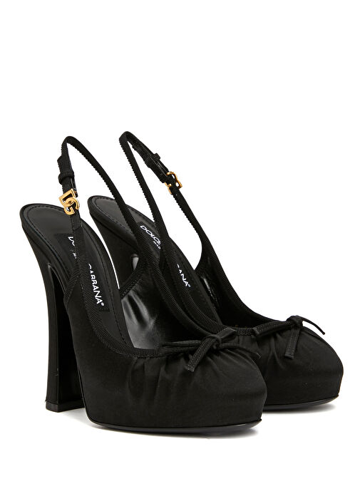 Saten Siyah Topuklu Ayakkabı - Görsel 3