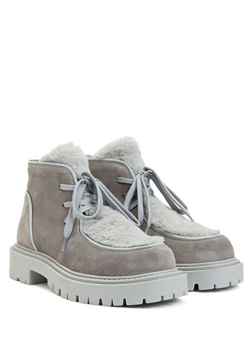 Gri Kadın Deri Bot - Görsel 8