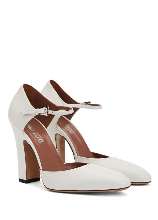Beyaz Deri Topuklu Ayakkabı - Görsel 3