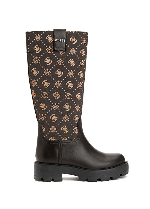 Kahverengi Logo Desenli Kadın Çizme - Görsel 2