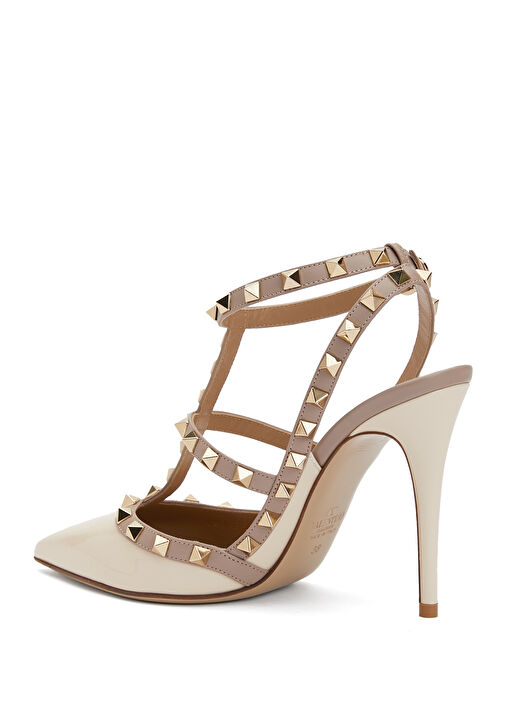 Rockstud Ekru Deri Topuklu Ayakkabı - Görsel 4