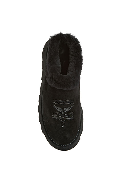 Siyah Shearling Detaylı Kadın Deri Terlik - Görsel 5