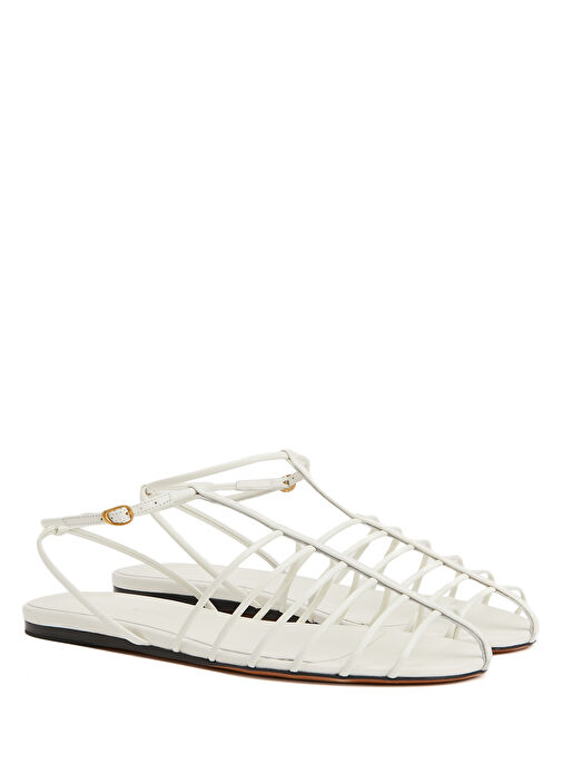 Tee Cage Beyaz Kadın Deri Sandalet - Görsel 3