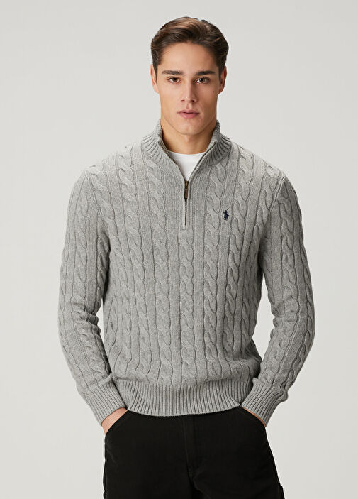 トップス Ralph Lauren Polo Polo Ralph Lauren Gri Erkek Gri Yakası Fermuarlı Kazak 1865926