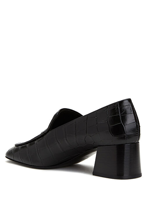 Siyah Krokodil Deri Topuklu Ayakkabı - Görsel 4