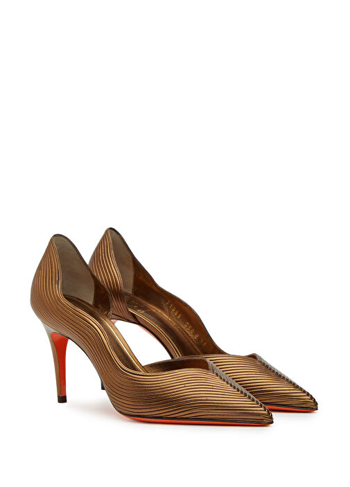 Gold Dokulu Deri Topuklu Ayakkabı - Görsel 2