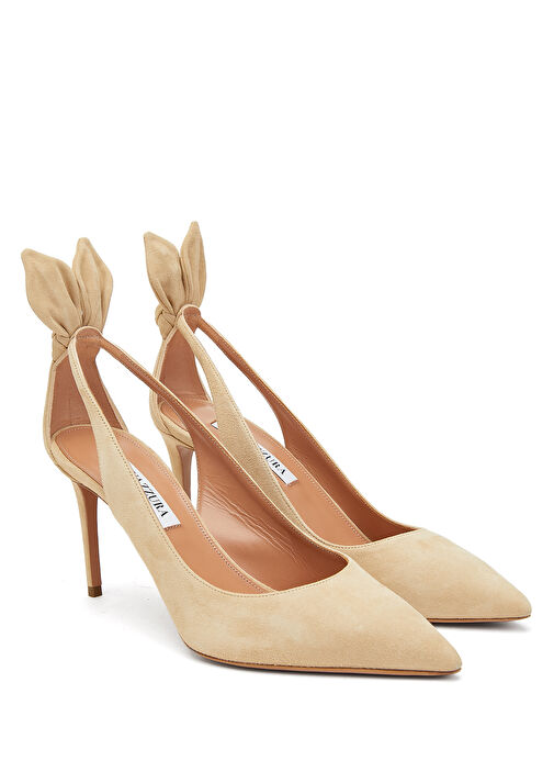 Bow Tie Nude Deri Topuklu Ayakkabı - Görsel 3