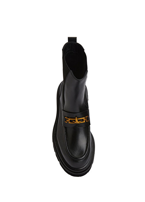 Siyah Logolu Zincirli Kadın Deri Bot - Görsel 5