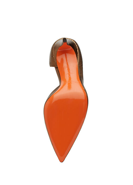 Gold Dokulu Deri Topuklu Ayakkabı - Görsel 5