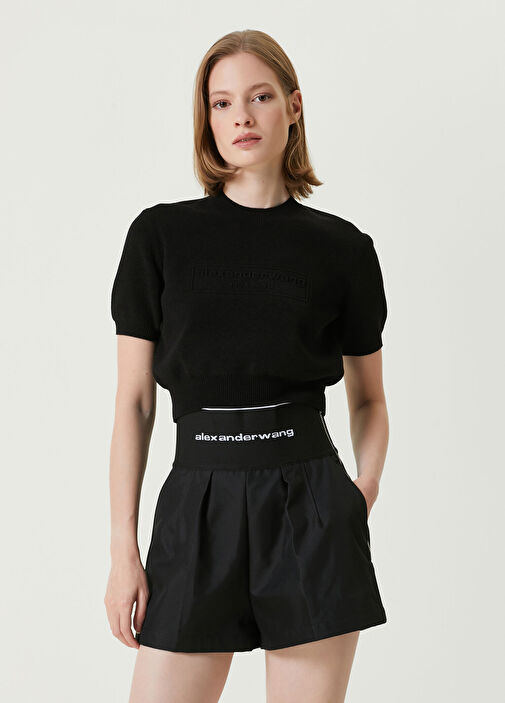 Alexander Wang - Siyah Logolu Crop Triko - Siyah