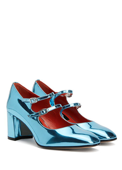 Alice Mavi Deri Topuklu Ayakkabı - Görsel 3