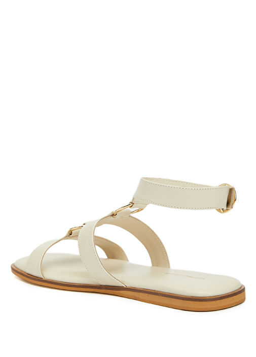 Kırık Beyaz Kadın Deri Sandalet - Görsel 4