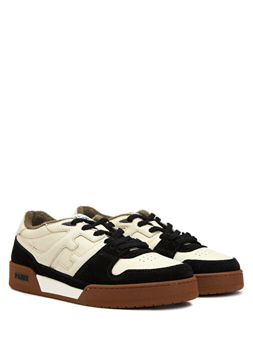 Beyaz Siyah Logolu Erkek Deri Sneaker - Görsel 3