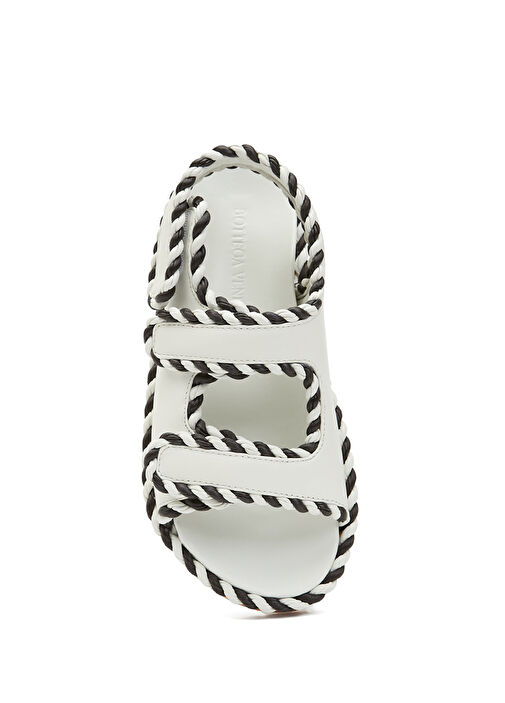 Beyaz Siyah Kadın Deri Sandalet - Görsel 5